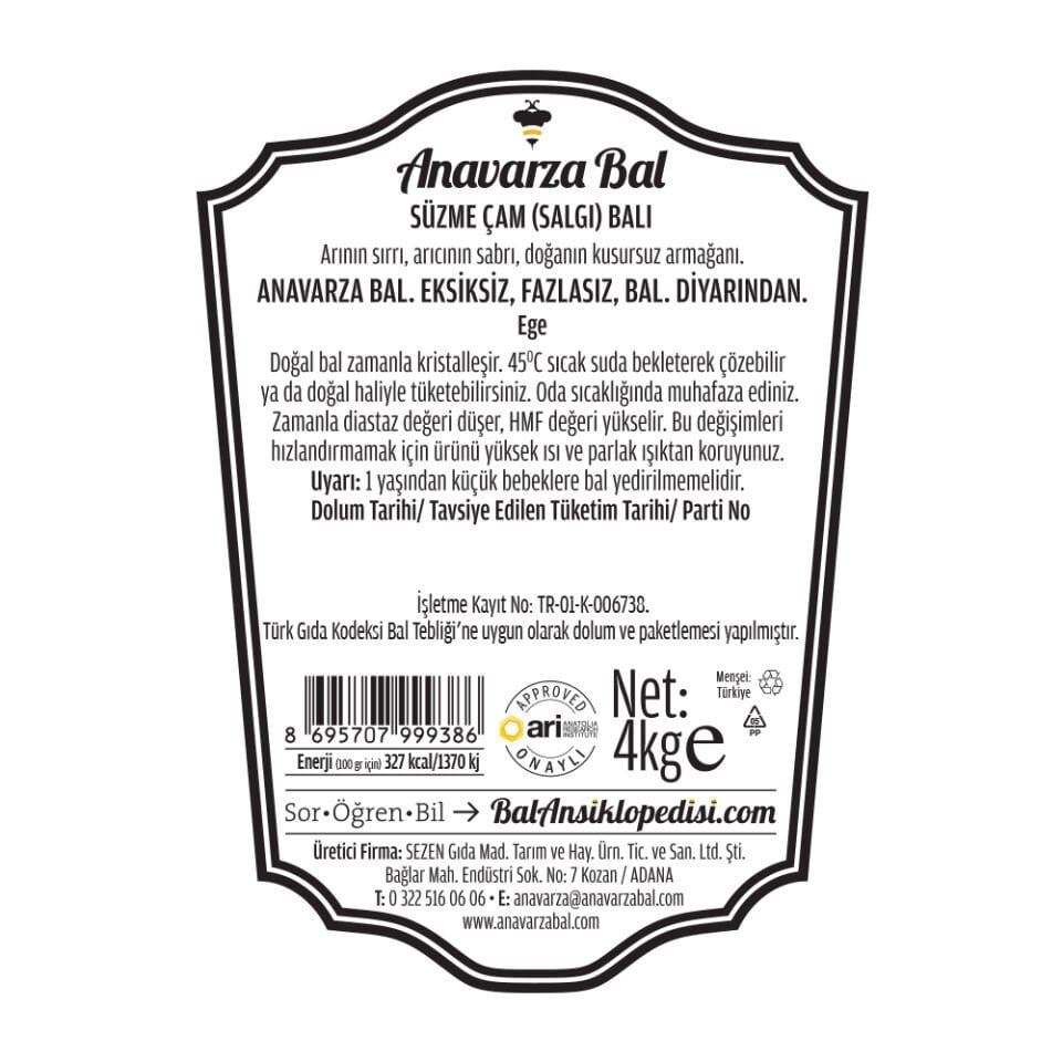 Anavarza Kova Süzme Çam Balı 4kg