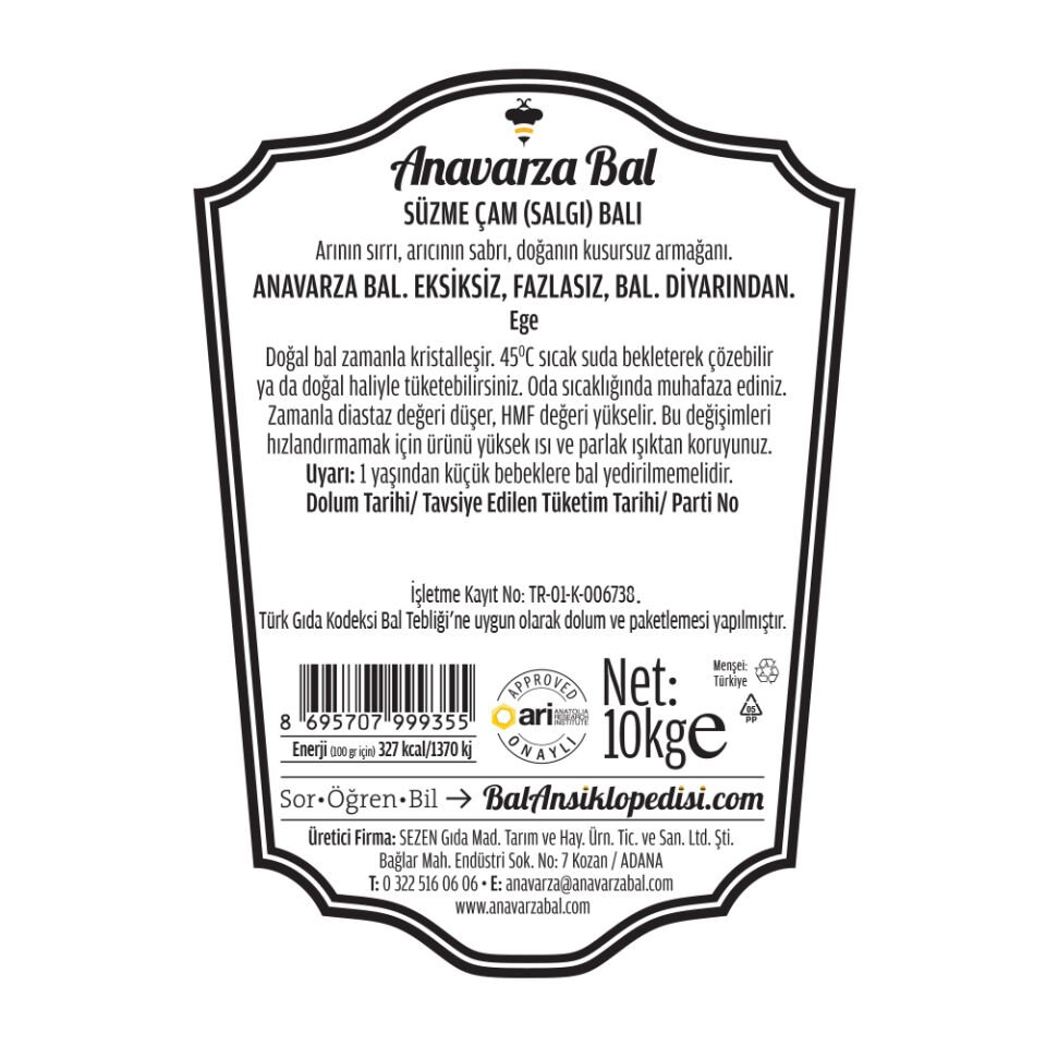 Anavarza Kova Süzme Çam Balı 10kg